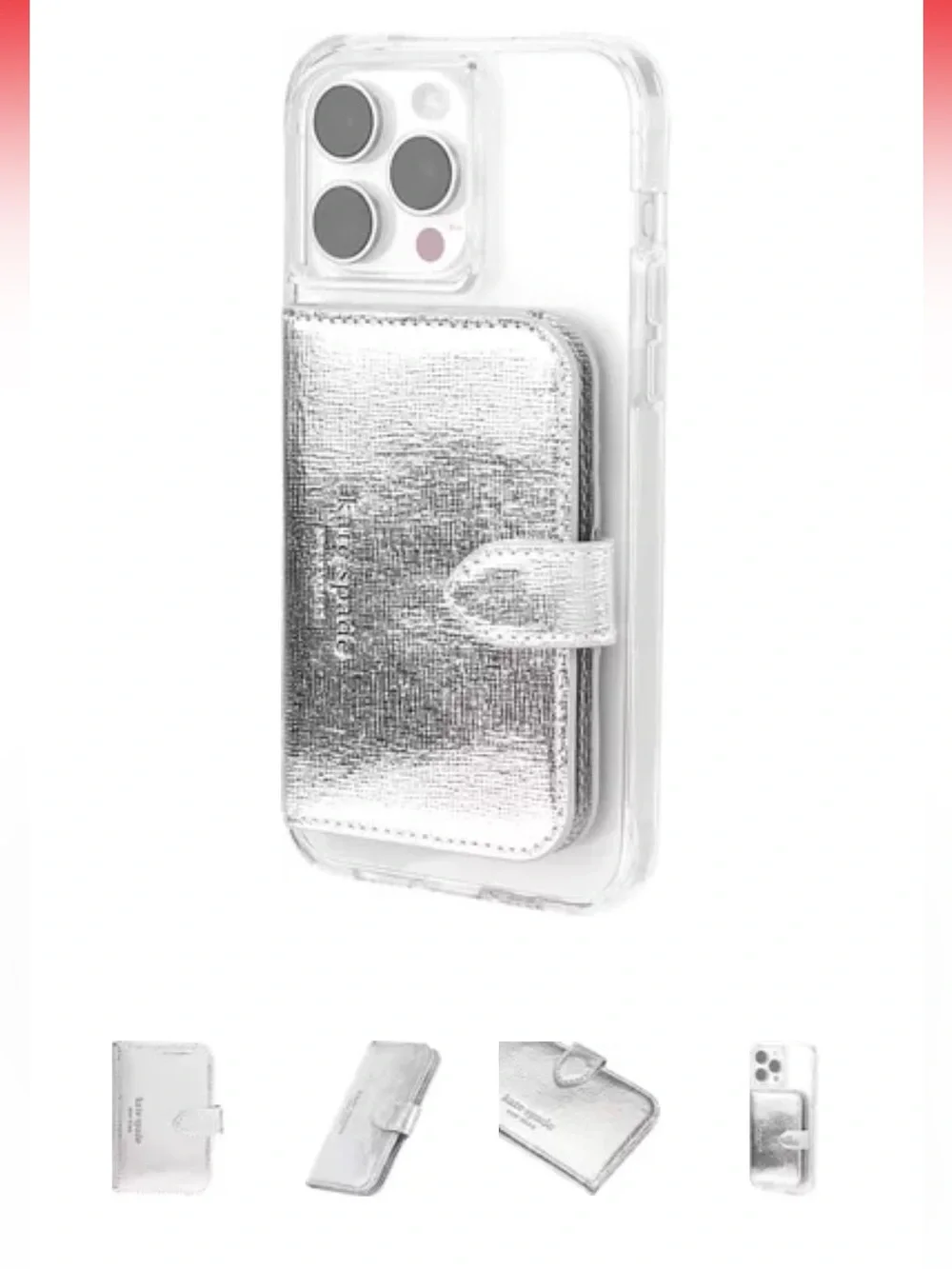 NEW - kate spade metallic silver magnetic wallet phone case